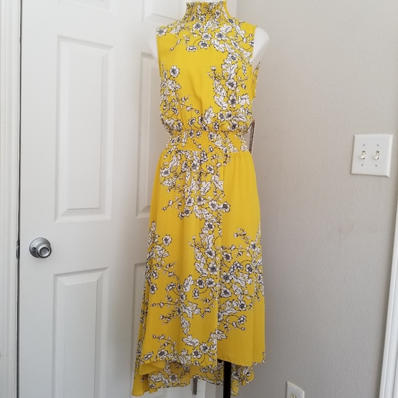 Nanette Lepore Dresses & Skirts - nanette High Neck Sleeveless Dress Golden Cypress 8 NWT Smocked Yellow Floral